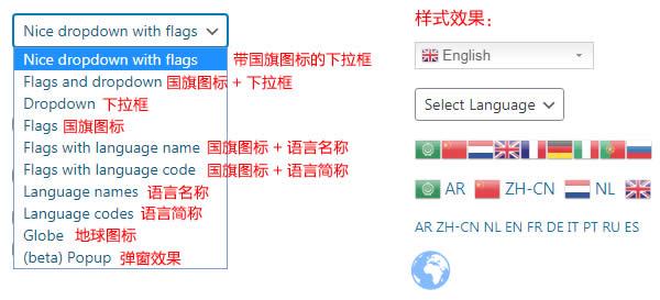 WordPress多语言翻译插件 - GTranslate - 插件资源- 3 WordPress多语言翻译插件 - GTranslate 样式风格选择