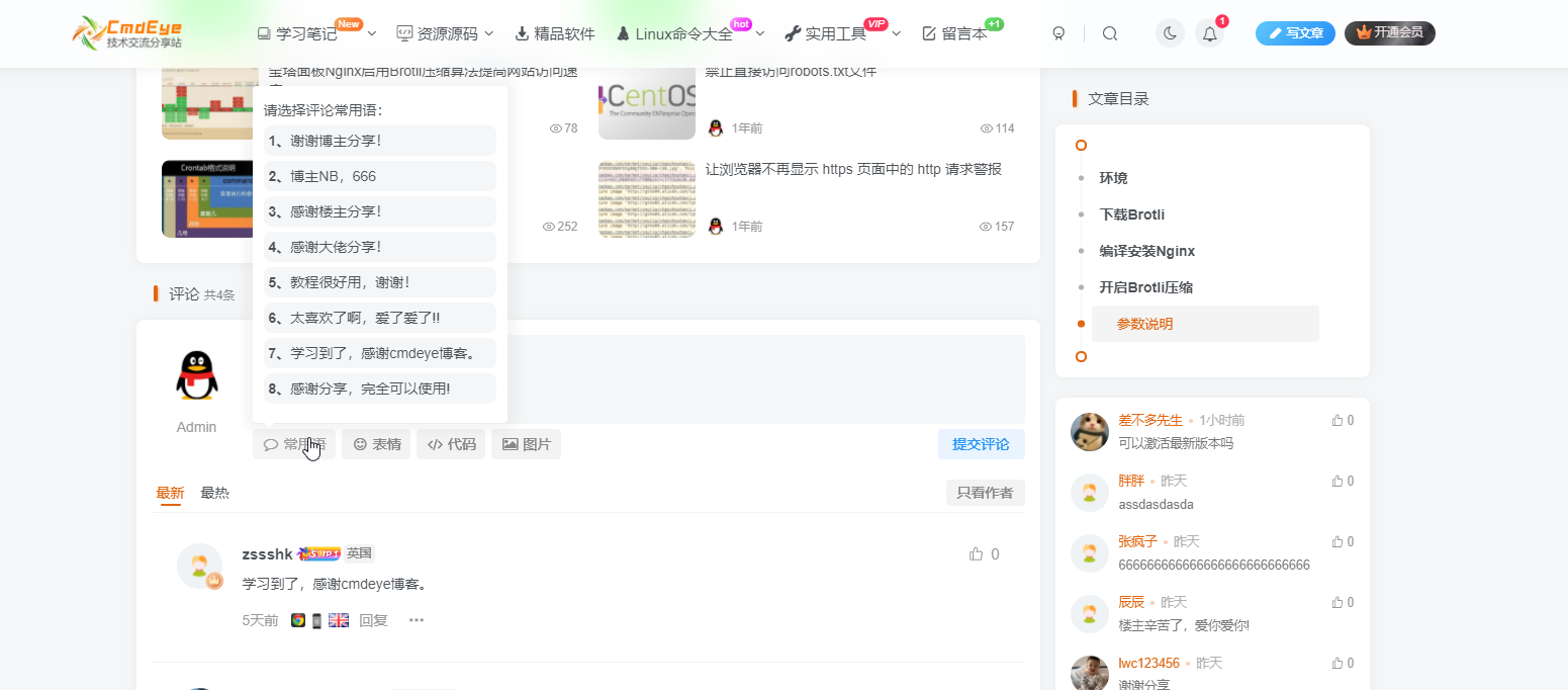 子比主题添加文章评论常用语功能-CmdEye技术交流博客
